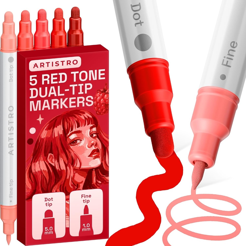 image:imageARTISTRO Black DualTip Acrylic Paint Marker Pens Set of 5Red