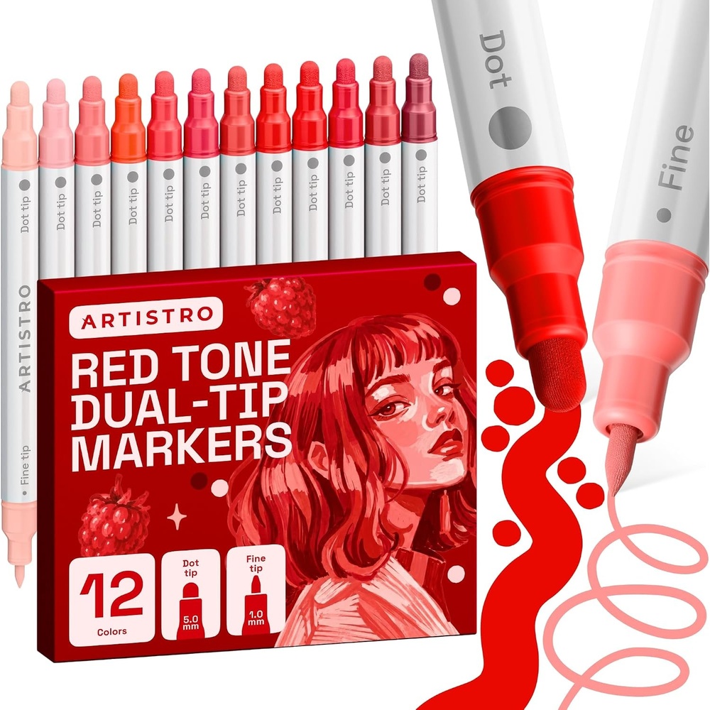 image:imageARTISTRO Black DualTip Acrylic Paint Marker Pens Set of 5Red Tones