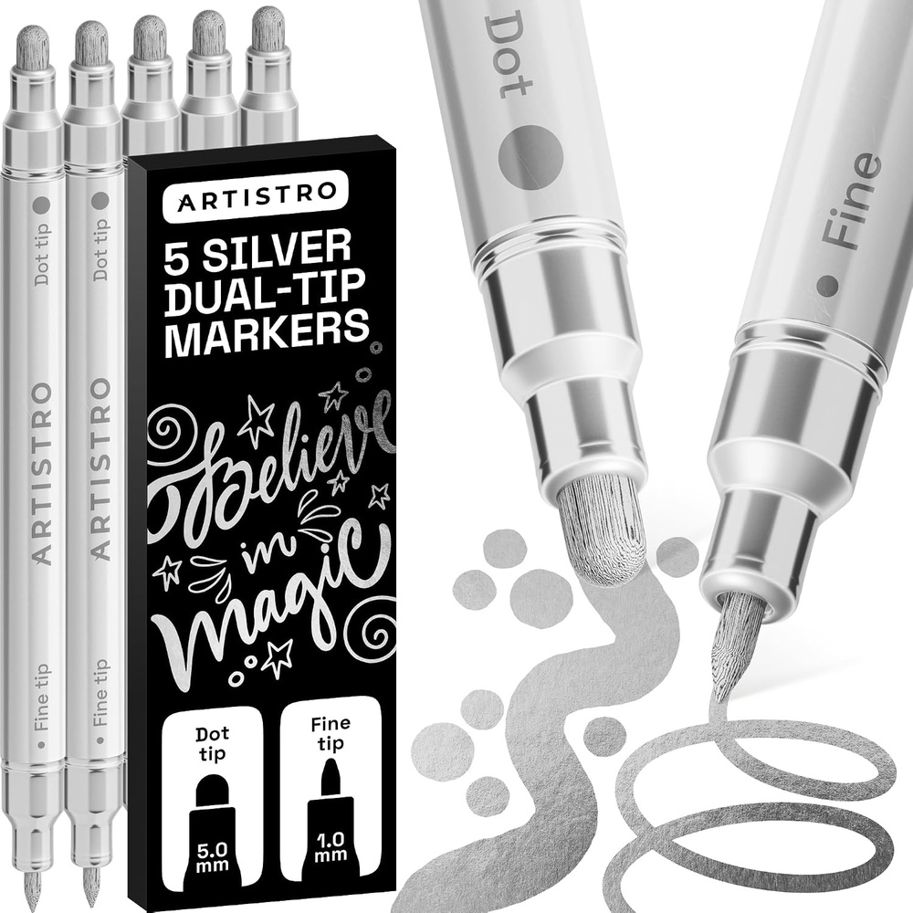 image:imageARTISTRO Black DualTip Acrylic Paint Marker Pens Set of 5Silver