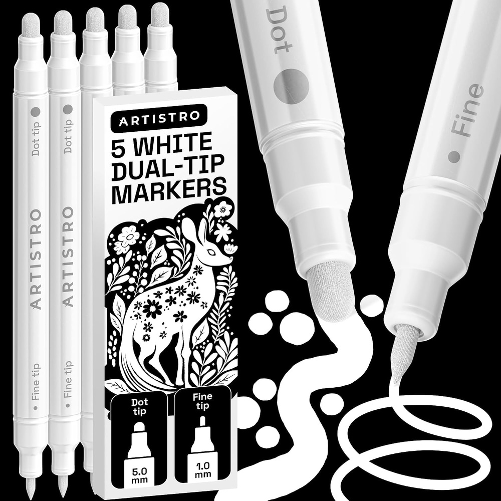 image:imageARTISTRO Black DualTip Acrylic Paint Marker Pens Set of 5White