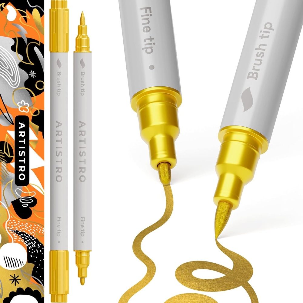 image:imageARTISTRO Black DualTip Acrylic Paint Pens Set of 2Gold