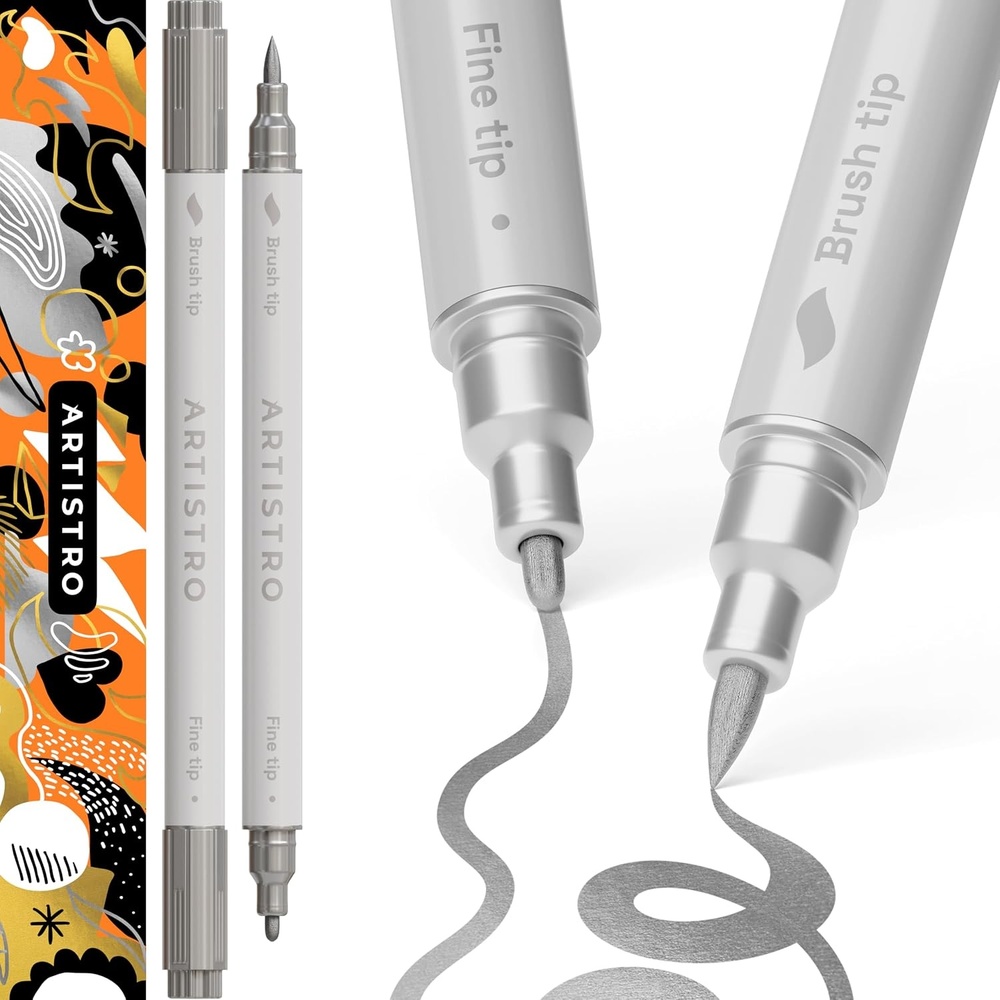 image:imageARTISTRO Black DualTip Acrylic Paint Pens Set of 2Silver