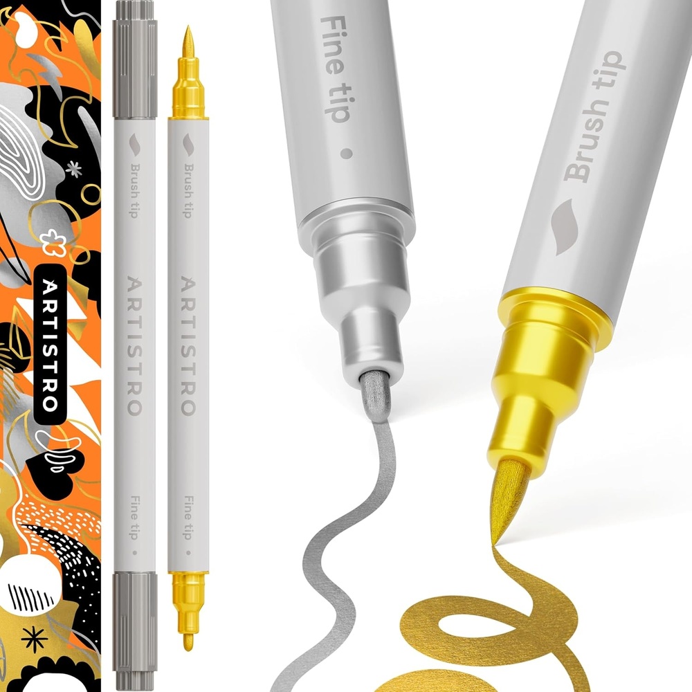 image:imageARTISTRO Black DualTip Acrylic Paint Pens Set of 2SilverGold