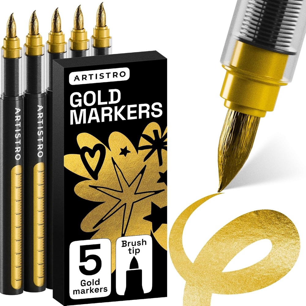 image:imageARTISTRO Black Paint Pens Jumbo Tips Set of 5Gold