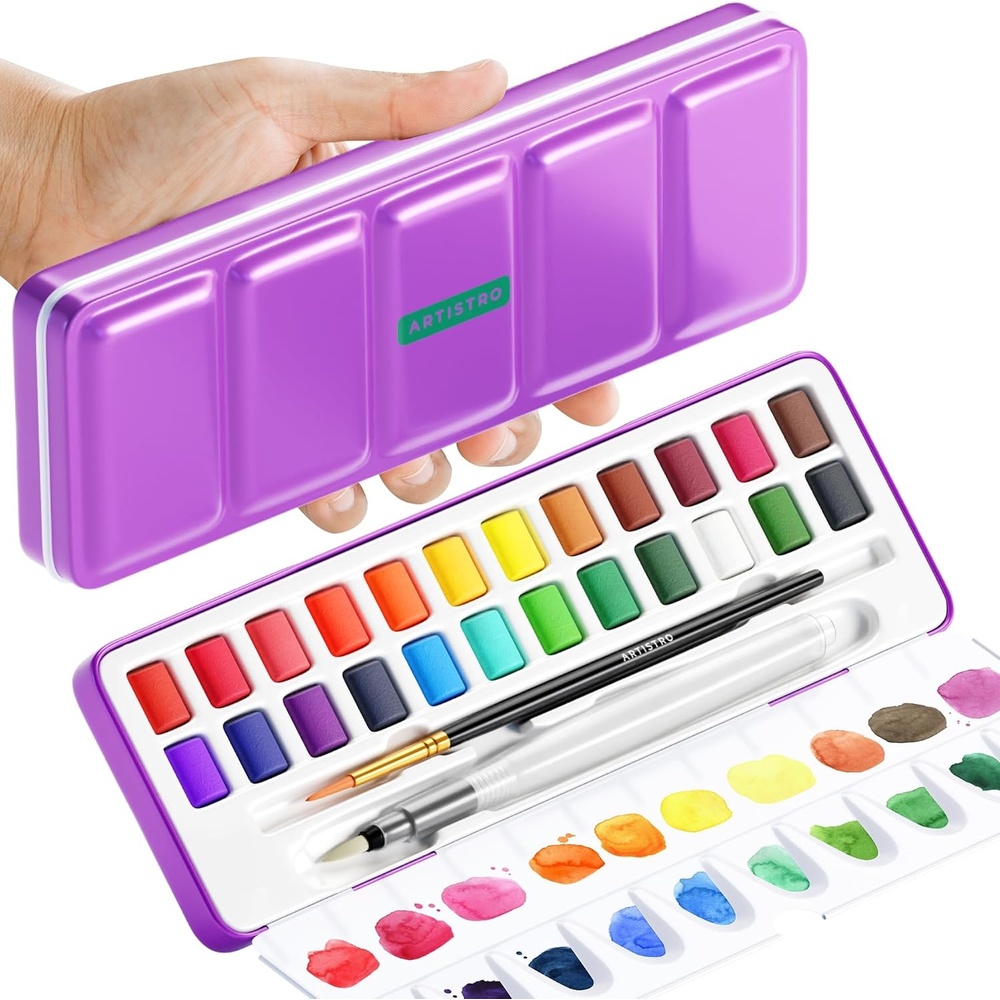 image:imageARTISTRO Metallic Watercolor Paint Set with Palette amp Brush Pens 18 Color24 colors Portable Travel