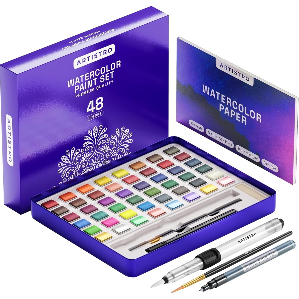 image:imageARTISTRO Metallic Watercolor Paint Set with Palette amp Brush Pens 18 Color48 colors Full Size
