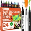 ARTISTRO 24 Watercolor Markers with Flexible Paint Brush Pens for Pros & Beginners – Consistent, Smooth, Bright, Washable, Non-Toxic, Ideal for Coloring, Calligraphy, & Manga(26)