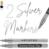 ARTISTRO Black Acrylic Paint Markers – 0.7mm Extra Fine-Tip – Set of 2(Silver)