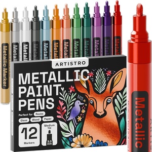 ARTISTRO 12 Glitter Paint Pens for Glass Marking – Extra-Fine Tip(Metallic)