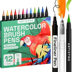 ARTISTRO 24 Watercolor Markers with Flexible Paint Brush Pens for Pros & Beginners – Consistent, Smooth, Bright, Washable, Non-Toxic, Ideal for Coloring, Calligraphy, & Manga(12)