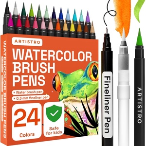 ARTISTRO 24 Watercolor Markers with Flexible Paint Brush Pens for Pros & Beginners – Consistent, Smooth, Bright, Washable, Non-Toxic, Ideal for Coloring, Calligraphy, & Manga(26)