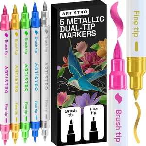 ARTISTRO 36 Mixed Colors Dual-Tip Acrylic Paint Marker Pens for Drawing(Metallic)