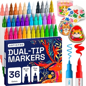 ARTISTRO 36 Mixed Colors Dual-Tip Acrylic Paint Marker Pens for Drawing(Mixed Colors)
