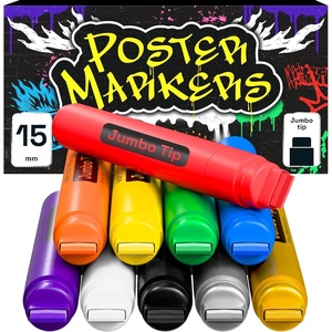 ARTISTRO 8 Metallic Poster Markers – Jumbo Markers Set with 15mm Wide Jumbo Tip for Murals, Posters, Tagging, Rock, Wood, Plastic, Leather, Metal, Fabric, Ceramic(10)