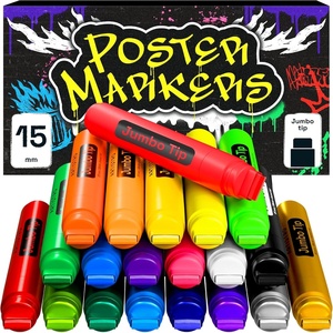 ARTISTRO 8 Metallic Poster Markers – Jumbo Markers Set with 15mm Wide Jumbo Tip for Murals, Posters, Tagging, Rock, Wood, Plastic, Leather, Metal, Fabric, Ceramic(20)