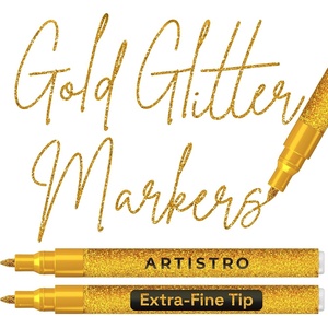 ARTISTRO Black Acrylic Paint Markers – 0.7mm Extra Fine-Tip – Set of 2(Glitter Gold)