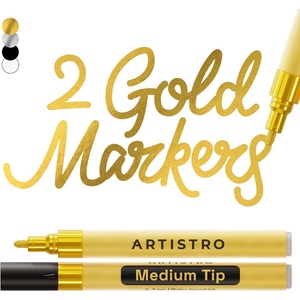 ARTISTRO Black Acrylic Paint Markers – 0.7mm Extra Fine-Tip – Set of 2(Gold)