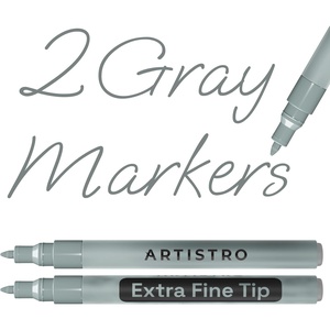 ARTISTRO Black Acrylic Paint Markers – 0.7mm Extra Fine-Tip – Set of 2(Gray)