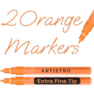 ARTISTRO Black Acrylic Paint Markers – 0.7mm Extra Fine-Tip – Set of 2(Orange)