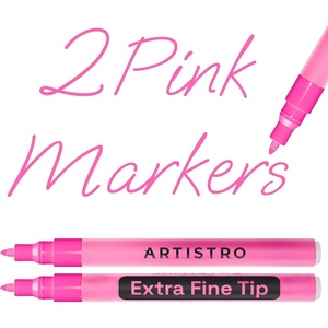 ARTISTRO Black Acrylic Paint Markers – 0.7mm Extra Fine-Tip – Set of 2(Pink)