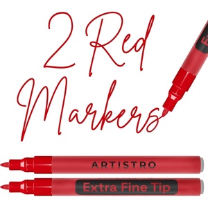 ARTISTRO Black Acrylic Paint Markers – 0.7mm Extra Fine-Tip – Set of 2(Red)