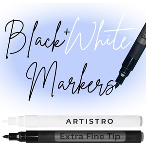 ARTISTRO Black Acrylic Paint Markers – 0.7mm Extra Fine-Tip – Set of 2(White & Black)