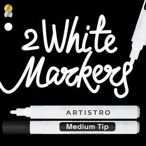 ARTISTRO Black Acrylic Paint Markers – 0.7mm Extra Fine-Tip – Set of 2(White)