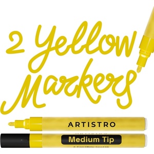 ARTISTRO Black Acrylic Paint Markers – 0.7mm Extra Fine-Tip – Set of 2(Yellow)