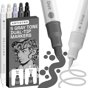 ARTISTRO Black Dual-Tip Acrylic Paint Marker Pens – Set of 5(Gray Tones)