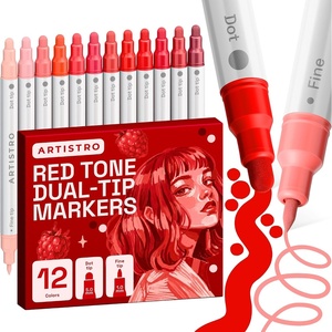 ARTISTRO Black Dual-Tip Acrylic Paint Marker Pens – Set of 5(Red Tones)