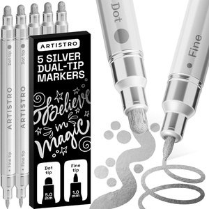 ARTISTRO Black Dual-Tip Acrylic Paint Marker Pens – Set of 5(Silver)