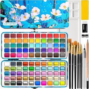 ARTISTRO Metallic Watercolor Paint Set with Palette & Brush Pens – 18 Color(100 Colors Portable Travel Limited)